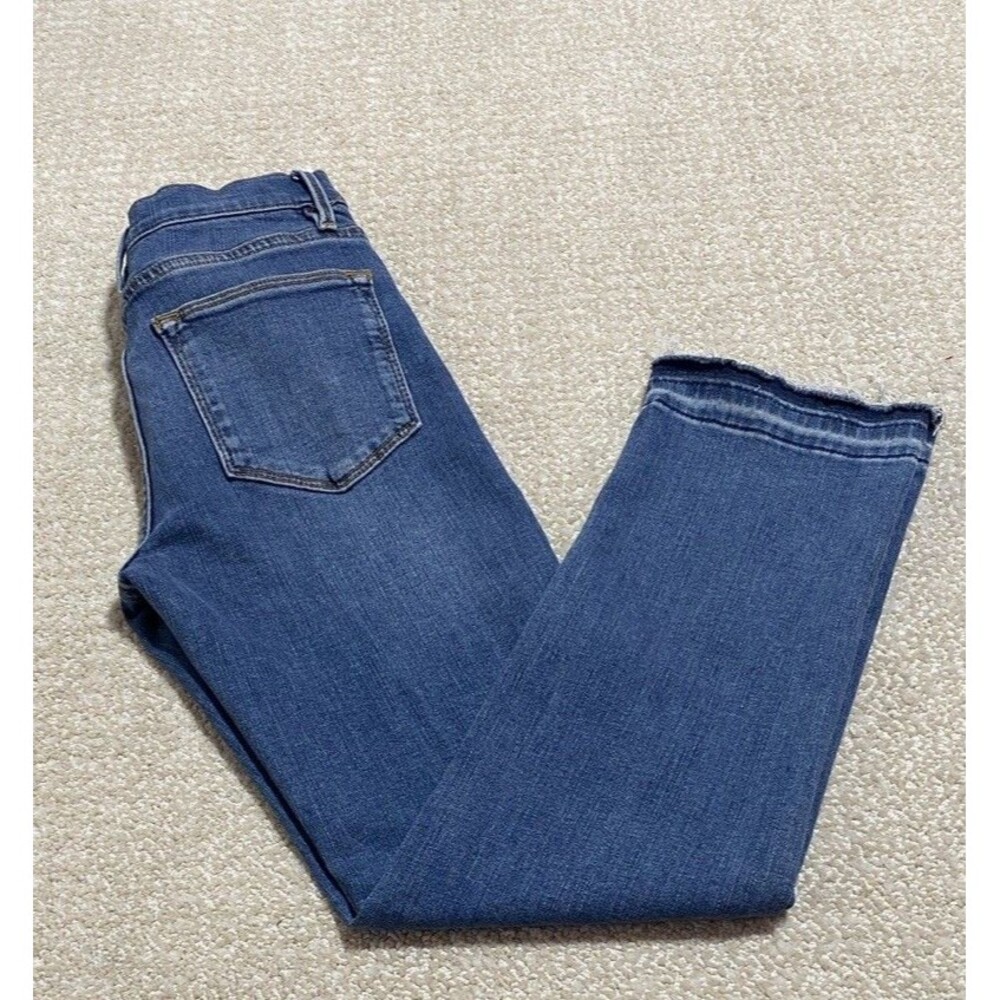 FRAME Le High Straight Women's Jeans Blue Raw Hem Stretch High Rise